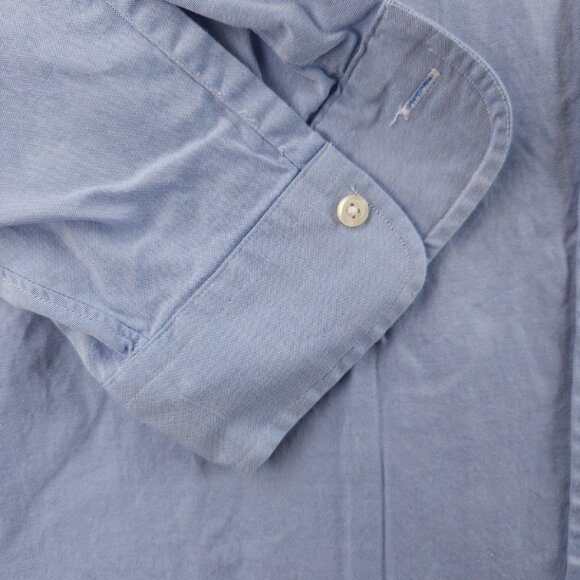 Brooks Brothers 18 35 Button-Down Cotton Traditional Blue Solid Pocket Shirt Men - Picture 3 of 16